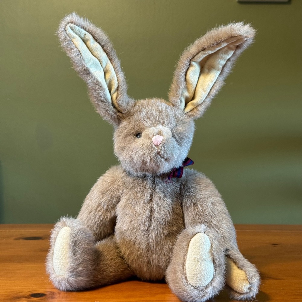 Vintage 1990 Boyds Collection Plush Bunny Rabbit Jointed 13 Inch Taupe Long Ears